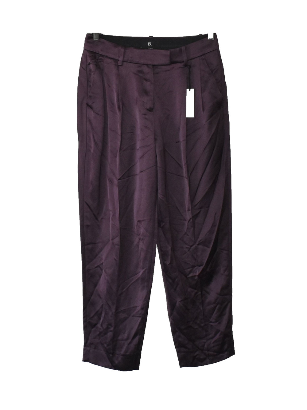 A8 NWT BANANA REPUBLIC Isa Purple Prune Shiny Satin Pleated Pants Size 4 $170